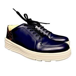 Men's Fendi FF Navy Blue Zucca Low Top Leather Sneakers US 8 $975 retail